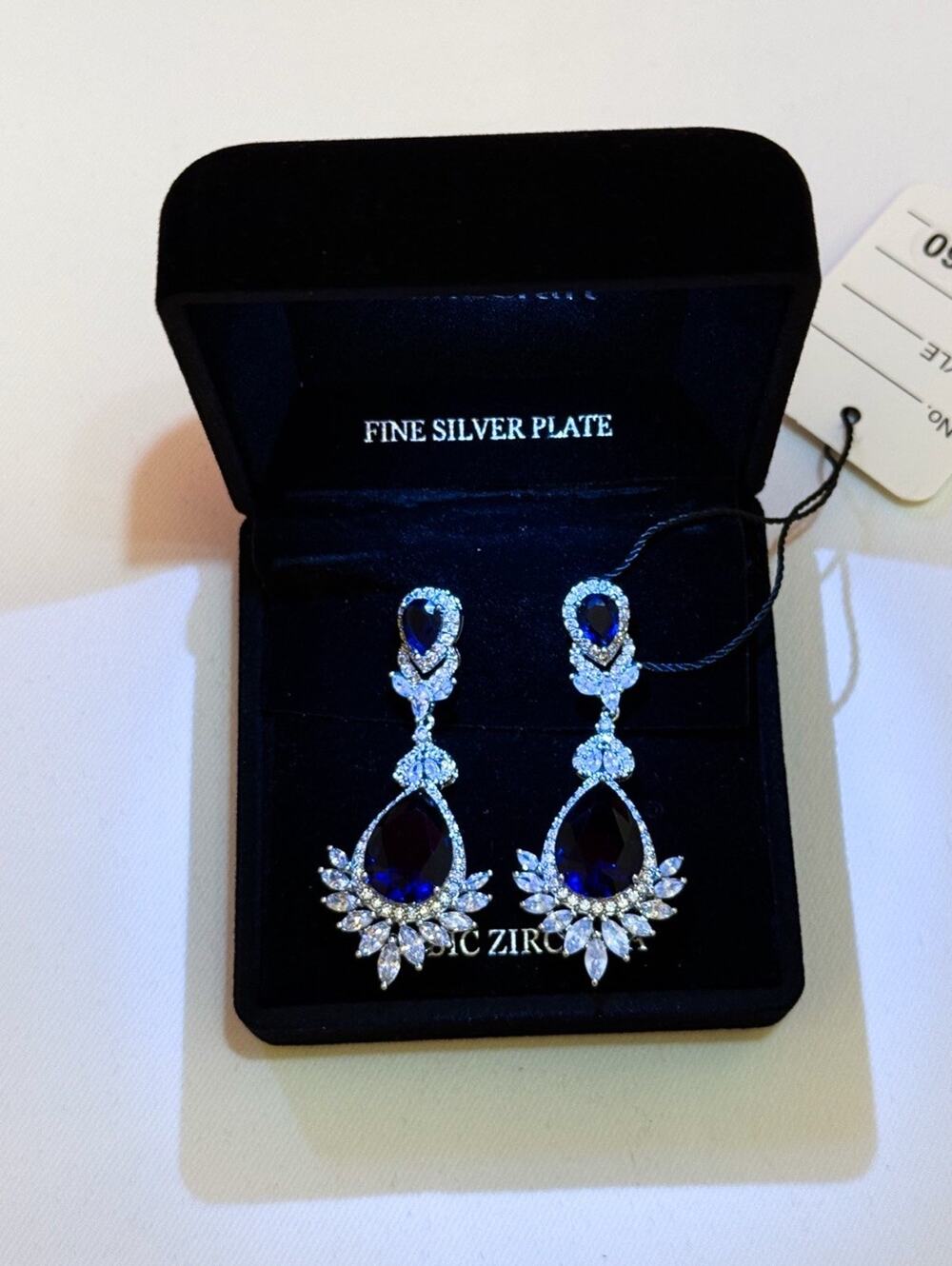 2.2” Cubic Zirconia Royal Blue rhinestone earrings wedding prom party formal